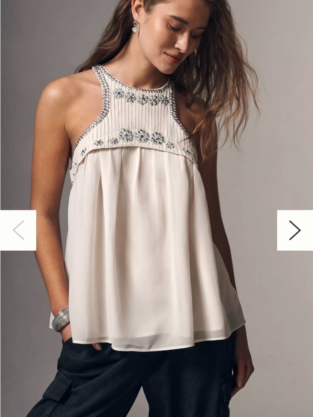 Anthropologie Cream Beaded Halter Camisole